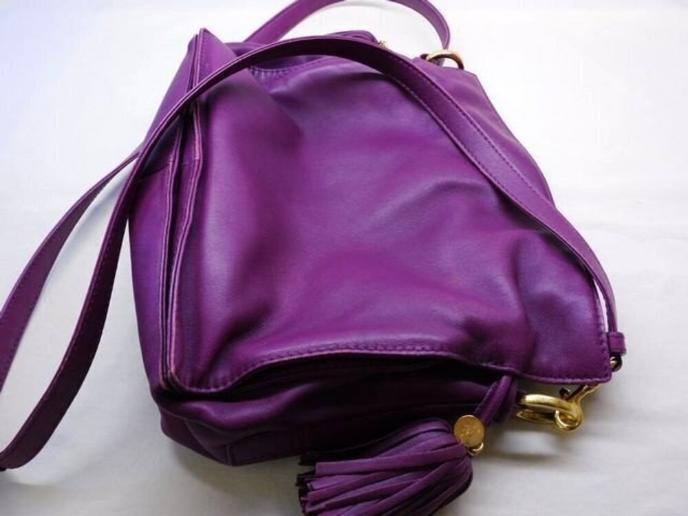 Loewe Shoulder Flamenco Fringe Leather Bag Purple